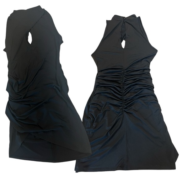 Krisa X Revolve Solid Black Faux Wrap Back Ruched Cutout Bodycon Dress XS NEW - Picture 13 of 14